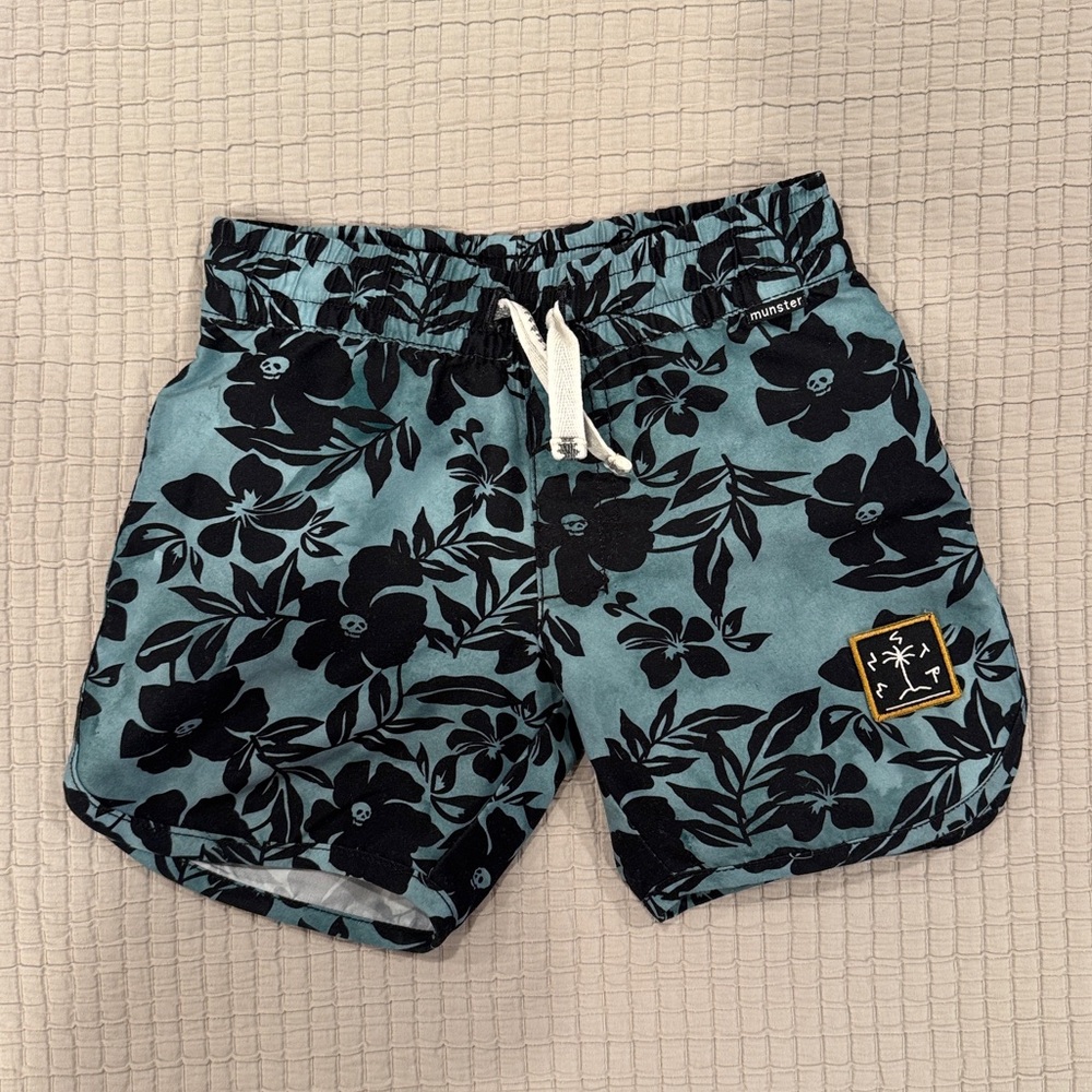 Munster Boys Blue Floral Swim Trunks - Size 2